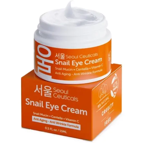 Seoul Ceuticals Korean Skin Care Snail Eye Cream - 97.5% Snail Mucin Korean Beauty Skincare Anti Aging Under Eye Cream With Centella Asiatica, .5 oz image {1}