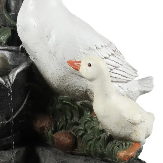 LuxenHome Resin Farmhouse Duck Family Outdoor Patio Fountain Water Fountain image {2}