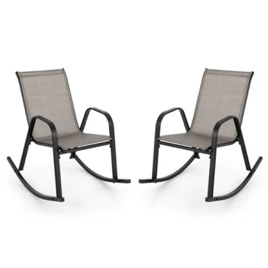 Tangkula Set of 2 Metal Rocking Chair Heavy-Duty Rocker Outdoor Anti-Slip Brown Patio image {3}