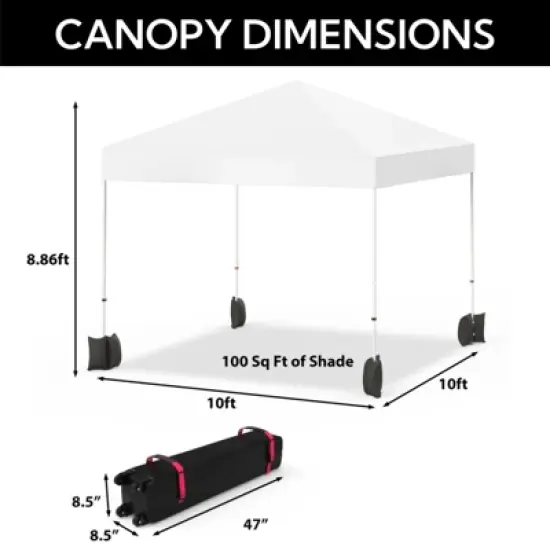 10x10ft Pop Up Canopy Tent, 1-Person Setup Instant Tent, Portable Silver Coated Outdoor Patio Canopies w/Wheeled Bag image {5}
