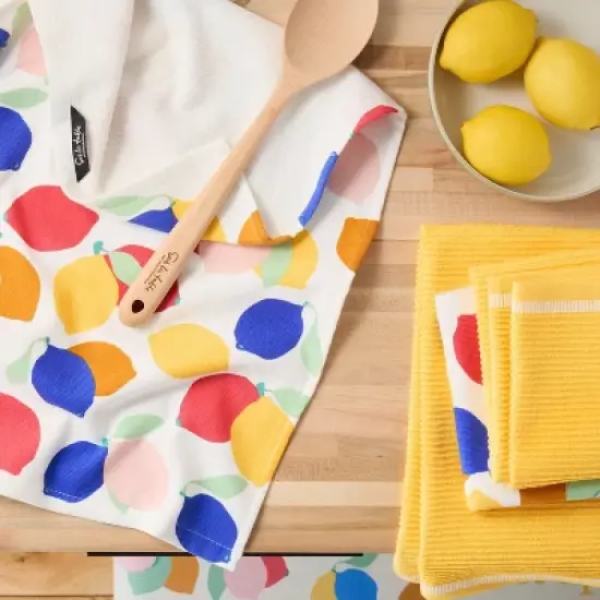 Sur La Table Kitchen Essentials 4pk 16"x28" Lemon Zest Citrus Fruit Kitchen Towel Set: 100% Cotton, Machine Washable, Woven Pattern image {4}