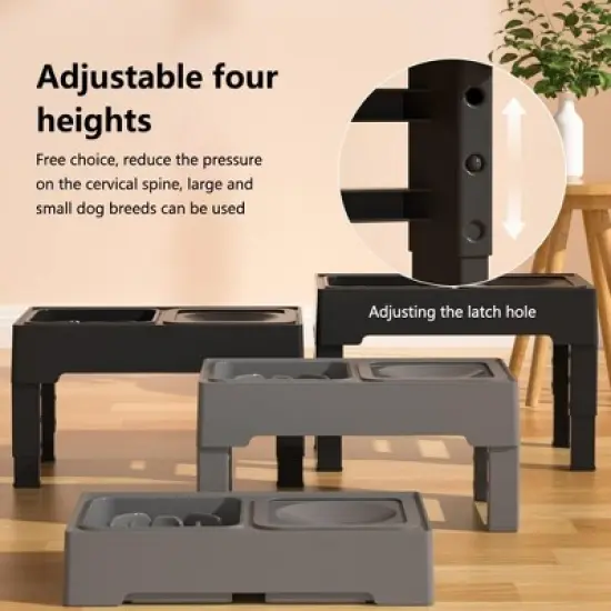 Elevated Dog Bowls, 4-Height Adjustable Raised Feeder Stand for Small Dogs/Puppies/Cats, Stainless Steel, Slow Feeder & No-Spill Water Bowl image {2}