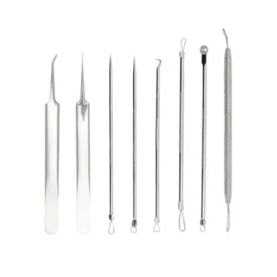 Unique Bargains Facial Pimple Extractor Tool Kit Silver Tone Set of 8 image {6}