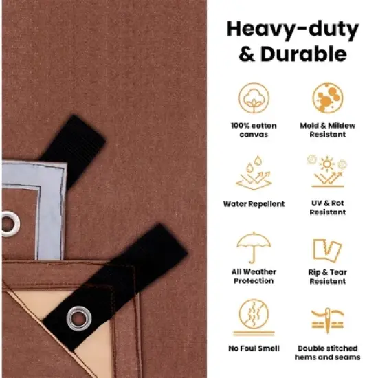 WHITEDUCK Tarp 8 x 10 ft Canvas Outdoor Heavy Duty Water-Resistant Tarpaulin Cover, 18 oz Loomstate Cotton with Stainless Steel Grommets, Gray image {4}