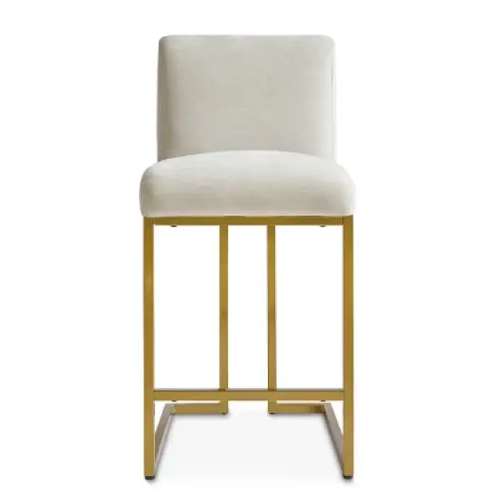 Set of 2 Mason 25" Contemporary Armless Upholstered Fabric With Gold Metal Sled Legs Counter Height Barstools-The Pop Maison image {1}