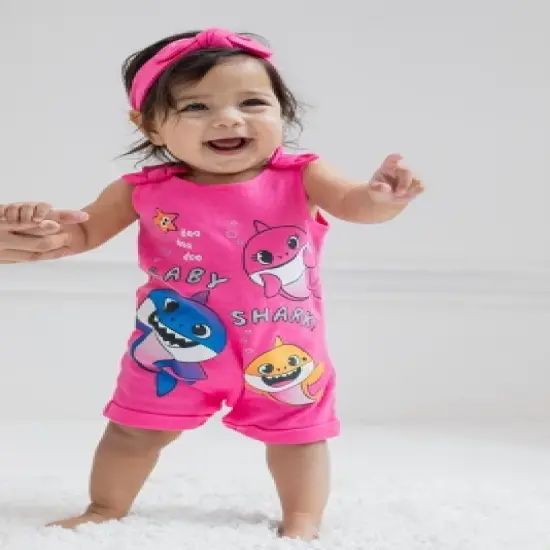 Pinkfong Baby Shark Girls Snap Romper and Headband Toddler image {1}