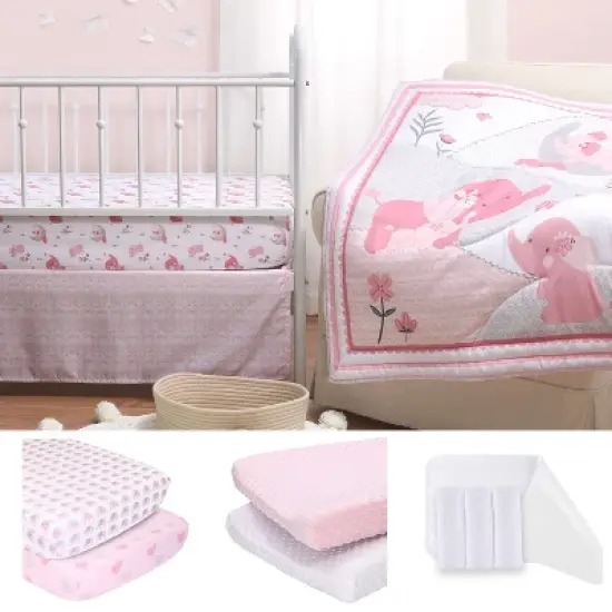 The Peanutshell Pink Elephant Crib Bedding Set, 3pc to 12 Pc, For Girls image {12}