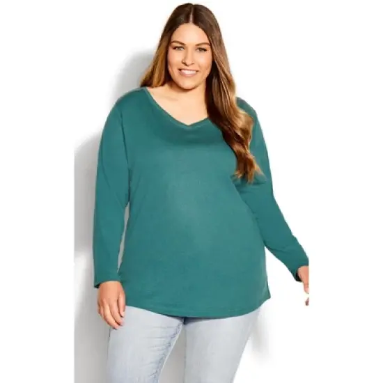 Women's Plus Size V Neck Essential 3/4 Sleeve Tee - teal | AVENUE image {10}