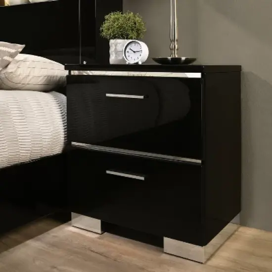 2pc Shorehaven Contemporary Nightstand and Bed Set Black/Chrome - miBasics image {4}