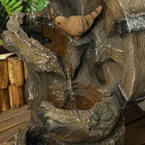 Outsunny 2-in-1 Outdoor Water Fountain with Birdhouse, Outdoor Waterfall Fountain with LED Lights Pump, Resin Outdoor Water Feature, Mixed Color image {4}