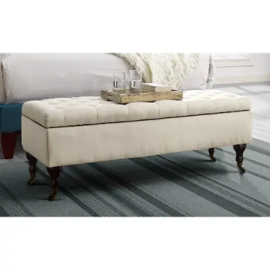 Collette Tufted Bench with Storage Butter Cream - Adore Decor image {1}