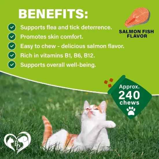 Beloved Pets Flea and Tick Support, Chewable Pils for Cats, Natural Pest Defense Oral Supplement Salmon Flavor 10 OZ - 1 Pack image {1}