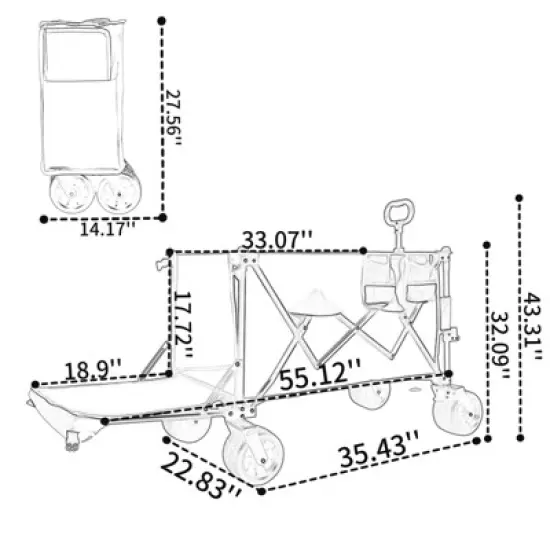 DSVIMOY Foldable Wagon with Extended Tailgate, Extra Long Extender Wagon Cart, Beach Wagon, Black&Gray, 55.12"*22.83"*43.31" image {2}