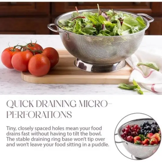 Bellemain 5 Qt Stainless Steel Colander Bowl | Handle, Kitchen Food Strainer for Pasta, Veggies & More image {2}