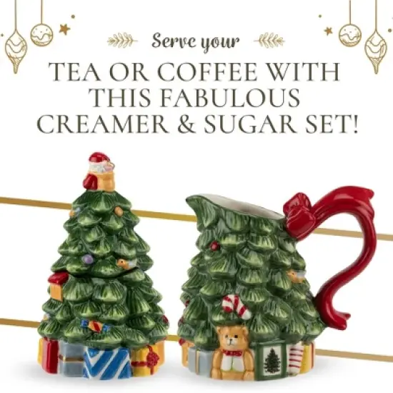 Spode Christmas Tree Sugar & Creamer Set - Figural Tree 7.4oz Creamer Jug & 5.3oz Lidded Sugar Jar - Festive Dolomite Holiday Tea and Coffee Set image {4}