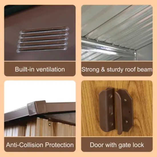 8ft x 10ft Outdoor Metal Storage Shed with Metal Foundation,Coffee image {8}