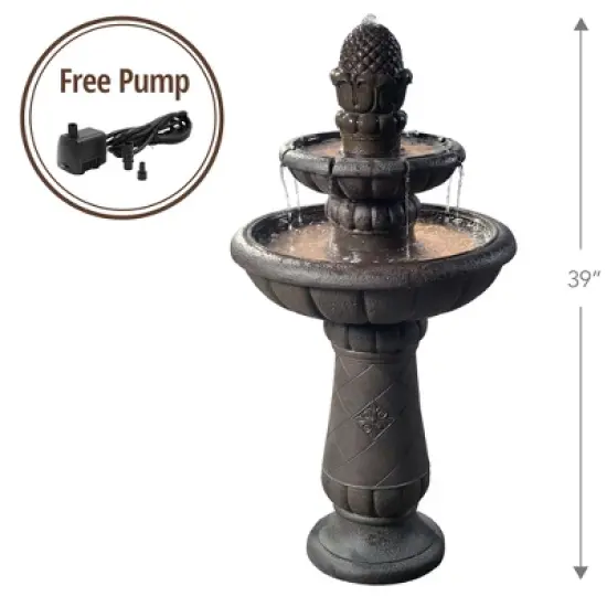 Teamson Home Outdoor Deluxe Pineapple 2-Tier Pedestal Fountain, Gray image {3}