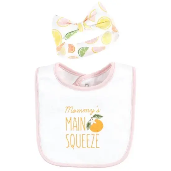 Hudson Baby Infant Girl Cotton Bib and Headband or Caps Set, Citrus Orange, One Size image {2}