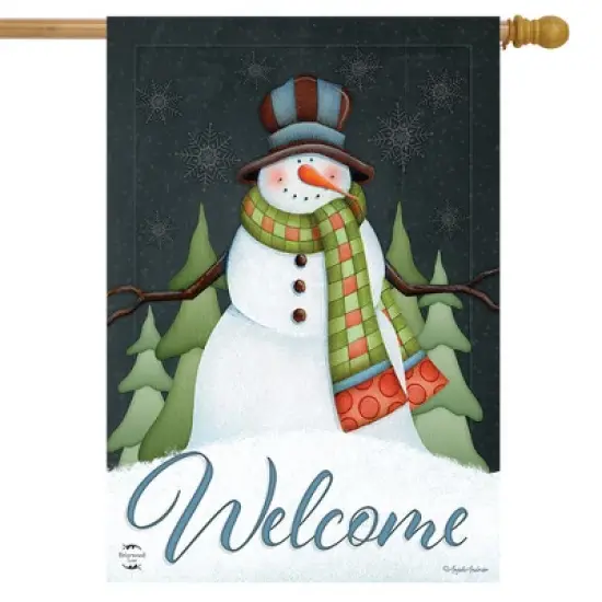 Happy Snowman Winter House Flag Primitive Welcome 28" x 40" Briarwood Lane image {1}