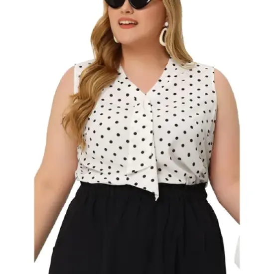 Agnes Orinda Women's Plus Size Elegant Formal Polka Dots Sleeveless Tie Neck Tank Top image {6}