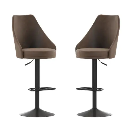 Merrick Lane Set of Two Adjustable Height Dining Stools with Tufted Upholstered Seats and Pedestal Base with Footring image {9}
