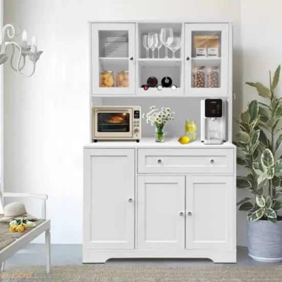 Modern Kitchen Pantry Cabinet with Microwave Stand, Drawer & 14 Shelves image {8}