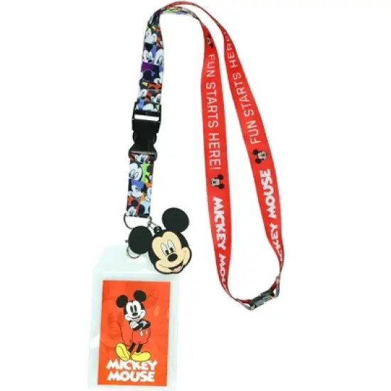 Disney Mickey Mouse Fun Starts Here Lanyard with ID Badge Holder and Charm image {5}