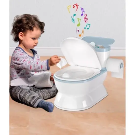 BabyBond 2-in-1 Toddler Potty Training Toilet - Large Chair & Detachable Seat for Boys & Girls 1-3 yrs - Flushing Sound, Wipes Storage, Blue image {1}