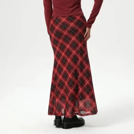 Women's Slight Fishtail Mesh Skirt - Wild Fable&trade; Red Plaid image {1}