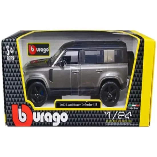 2022 Land Rover Defender 110 Dark Silver Metallic with Black Top and Sunroof 1/24 Diecast Model Car by Bburago image {2}