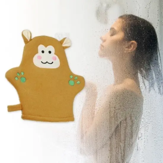 Unique Bargains Bathroom Cartoon Durable Bath Brush 8.27"x7.48" Brown 1 Pc image {1}