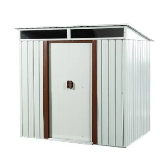 6ft x 5ft Outdoor Metal Storage Shed Lockable Sliding Doors Floor Frame Waterproof Tool Storage House, White image {7}