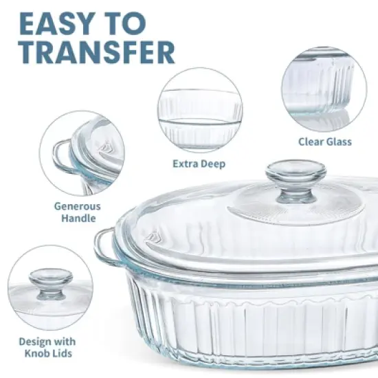Itopfox 4-Piece Glass Casserole Baking Dish Set with Lids, Includes 2 Casseroles for Baking, Serving and Storing, Borosilicate Glass image {2}