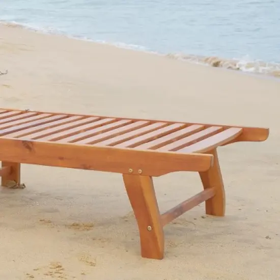 Outsunny Outdoor Folding Chaise Lounge Chair Recliner with Wheels, Acacia Wood Frame - Teak Color image {5}