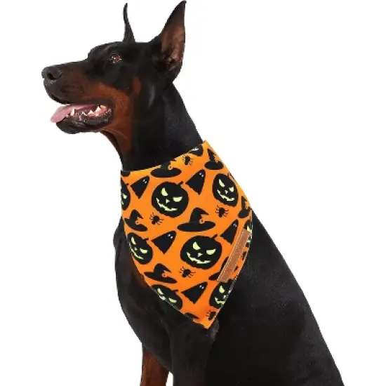 Halloween Dog Bandanas 2 Pack, Pumpkin and Spider Web Bibs, Triangle Reversible Fall Pet Scarf, Premium Durable Fabric, Adjustable Fit image {7}