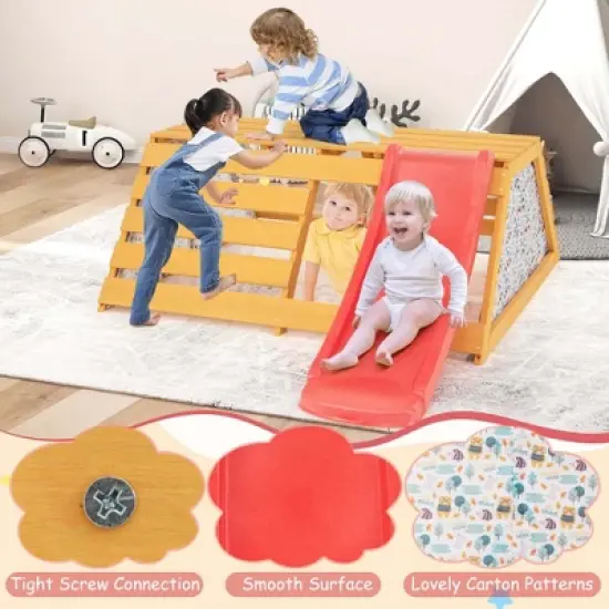 Costway 5-in-1 Indoor Jungle Gym Montessori Climbing Toys with Slide for Toddlers Wooden image {8}