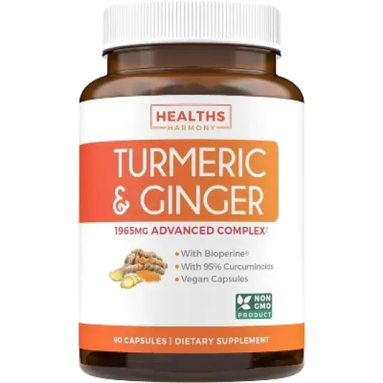Turmeric Curcumin & Ginger Capsules, Black Pepper Bioperine, Ginger Extract, & 95% Curcuminoids Powder for Joint Support, Health's Harmony, 90ct image {3}