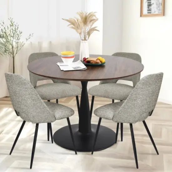 Harold+Edwin 5-Piece Walnut Foil  Round Top Pedestal Dining Table Set with 4 Upholstered Chairs -The Pop Maison image {12}