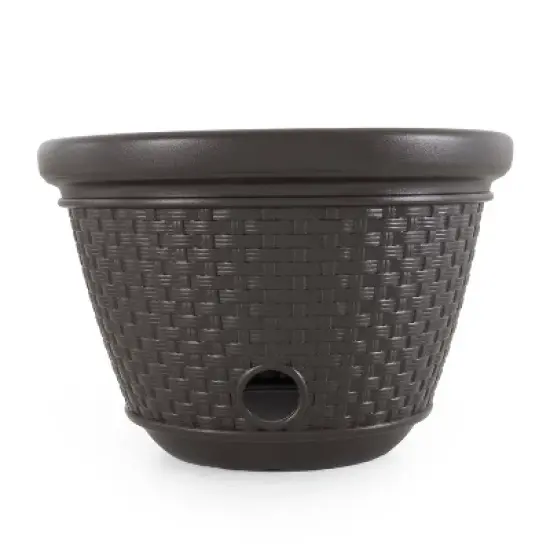 Suncast 100 Foot Resin Wicker Garden Water Hose Caddy Storage Holder Pot, Java image {2}