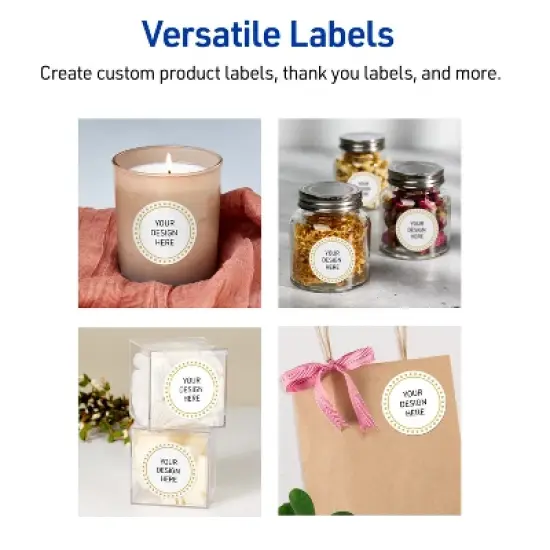 Avery Labels, 2" Diameter, Glossy White, Gold Border w/ Gold Dots, 120ct image {5}