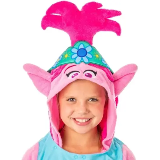 Dreamworks Trolls Movie Girls' Poppy Hooded Costume Nightgown Sleep Shirt Multicolored image {4}
