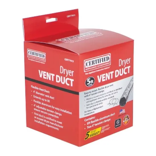 Certified Appliance Accessories&reg; Flex Dryer Vent Transition Duct, 5ft in Silver image {6}