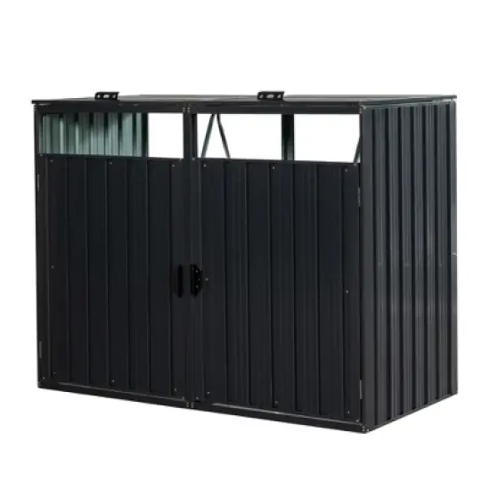 Gulches Garbage Bin Shed Stores 2 Trash Cans Metal Outdoor Bin Shed for Garbage Storage,Stainless Galvanized Steel, Bin Shed for Garden Yard Lawn image {4}