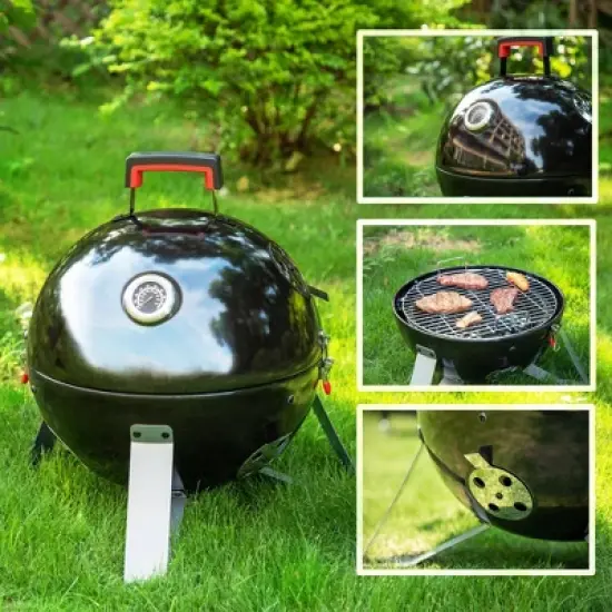 Captiva Designs 18" Vertical Dual Layer Charcoal Smoker Grill with Porcelain-Enameled Smoking Chamber GR14 Black: Outdoor Cooking image {3}