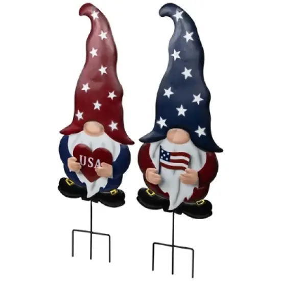 Northlight USA Patriotic Gnome Outdoor Garden Stakes - 27.5" - Set of 2 image {2}