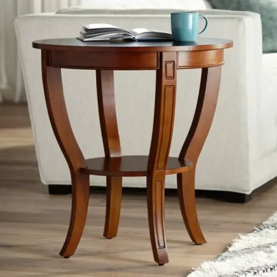 Elm Lane Farmhouse Rustic Cherry Wood Round Accent Side End Table 26" Wide Natural Curving Legs Living Room Home House Entryway image {1}
