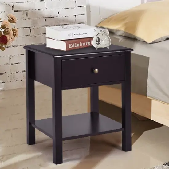 Costway End Table Nightstand Storage Display Furniture Drawer Shelf Beside Brown image {1}
