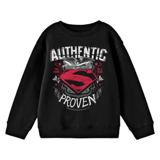 Superman Authentic Proven Distressed Graphic Crew Neck Long Sleeve Black Youth Tee image {2}