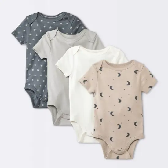 Baby 4pk Short Sleeve Moons Bodysuit - Cloud Island&trade; Gray image {4}