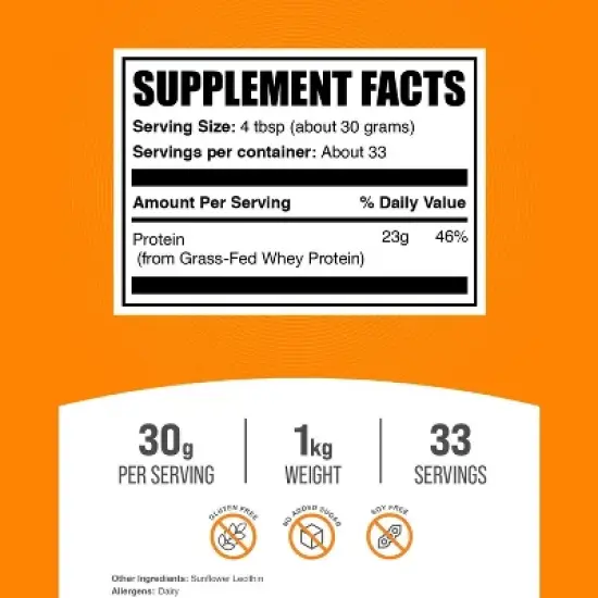 BulkSupplements Grass-Fed Whey Protein Concentrate Powder image {1}